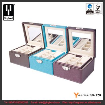 Lockable Jewelry Box, Small Travel Jewelry Case/Organizer with Mirror, Square Shape, Compact Size, (Pale Blue)