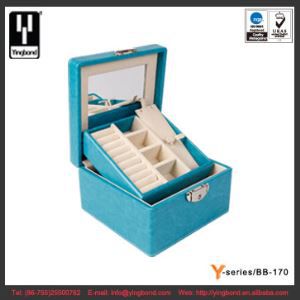 Lockable Jewelry Box, Small Travel Jewelry Case/Organizer with Mirror, Square Shape, Compact Size, (Pale Blue)