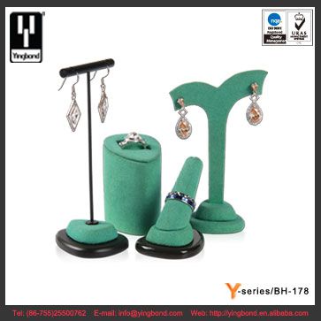 Wholesale Display Stand Supplier Green PU Single Ring Holder & Tbar Earring Holder Jewelry Display