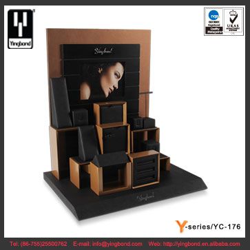Cube Box Stacking Rose Gold MDF Frame Black PU Leahter Inner Jewelry Display