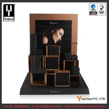 Cube Box Stacking Rose Gold MDF Frame Black PU Leahter Inner Jewelry Display